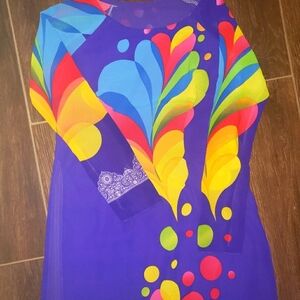 Bollywood Indian Style Dress Colorful Purple Rainbow Unique VINTAGE RETRO 60s 70